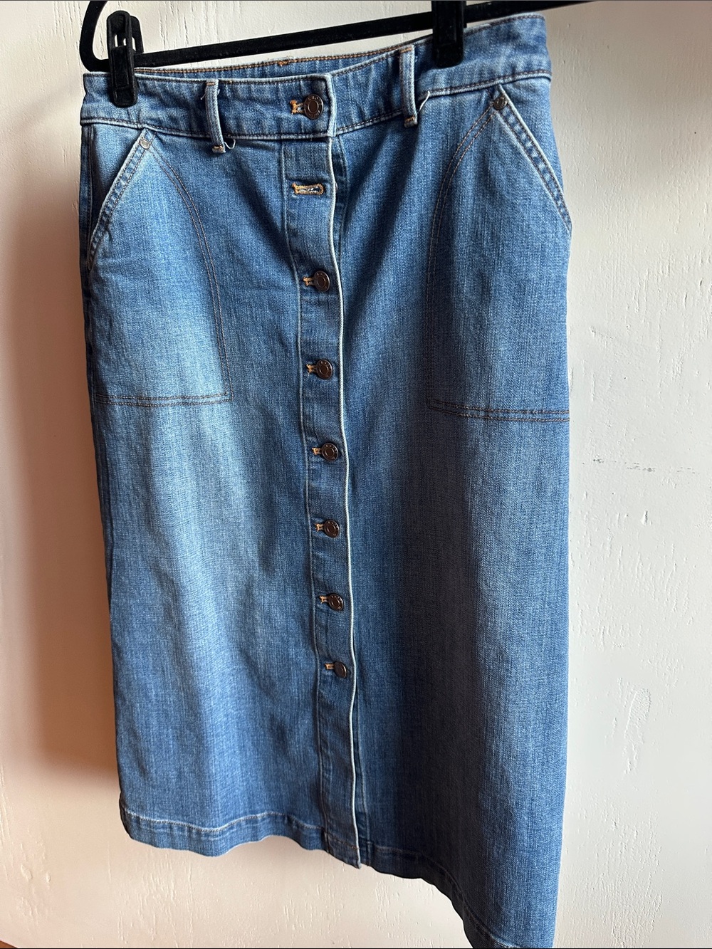 Talbots Blue Denim Button-Front Midi Skirt